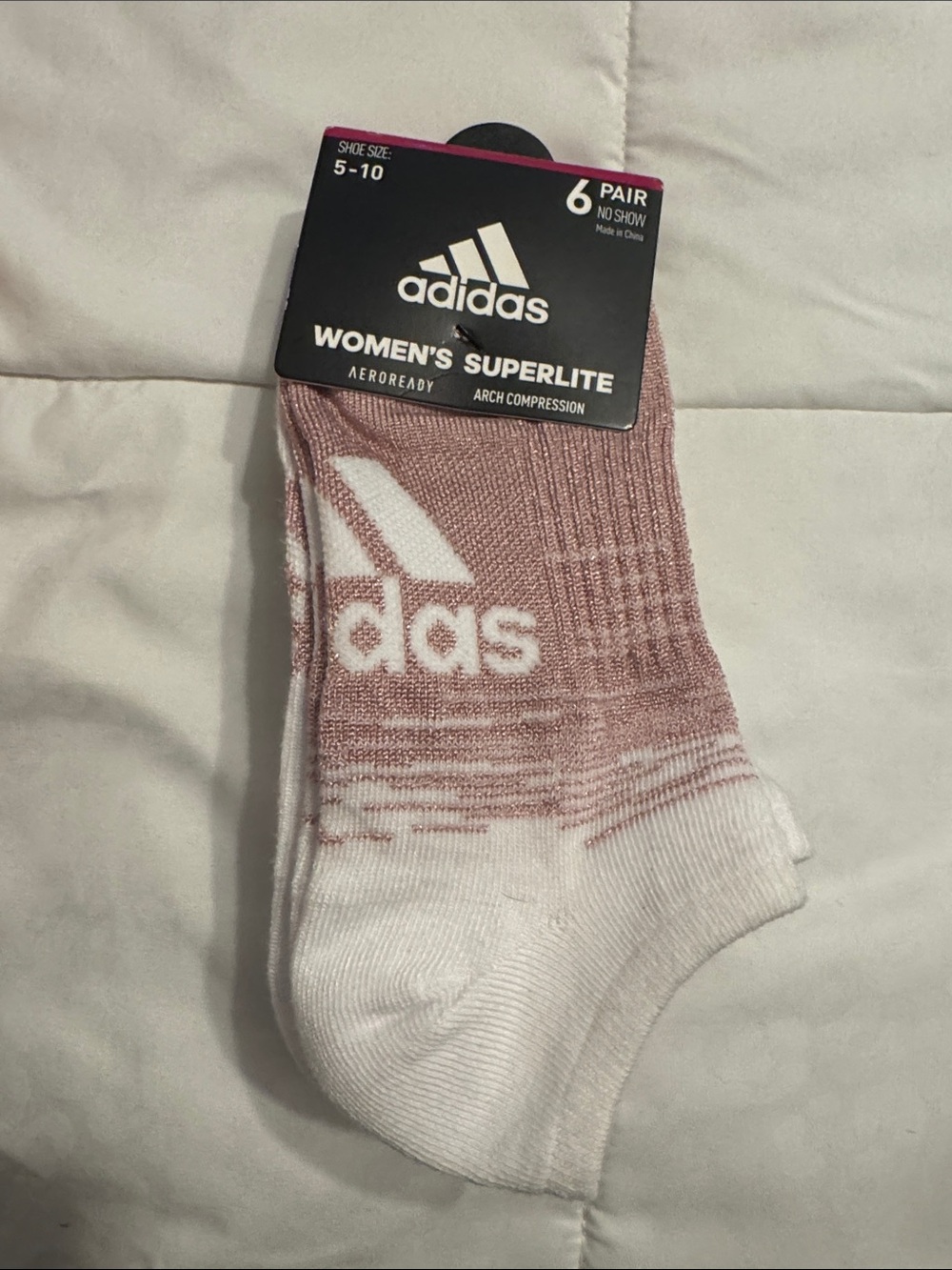 adidas Women's Superlite No-Show Socks - Dusty Pink & White